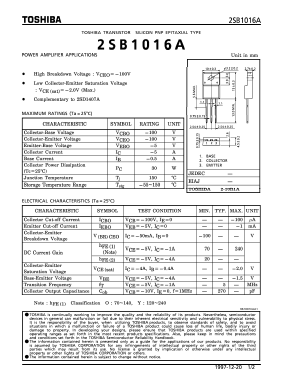 B1016A Datasheet PDF Toshiba