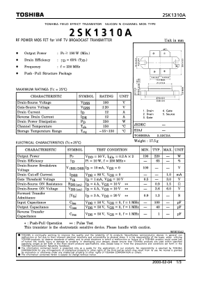K1310A Datasheet PDF Toshiba