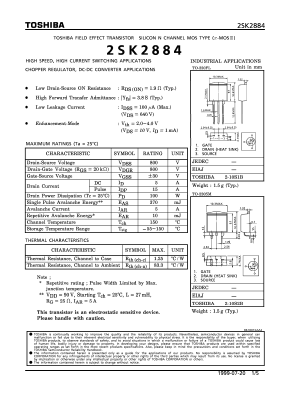 K2884 Datasheet PDF Toshiba