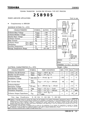 2SB905 Datasheet PDF Toshiba