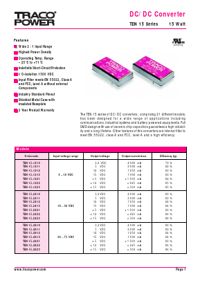 TEN15-1211 Datasheet PDF Traco Power