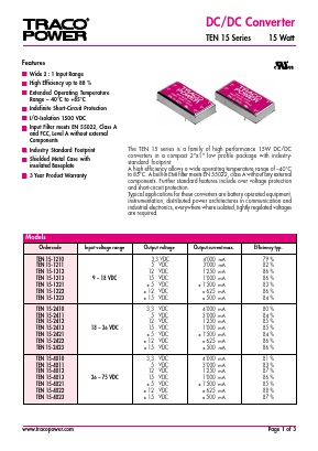 TEN15-4810 Datasheet PDF Traco Power