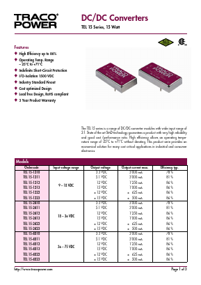 TEL15-4822 Datasheet PDF Traco Power