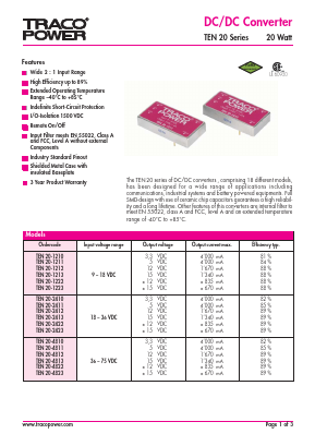 TEN20-4813 Datasheet PDF Traco Power