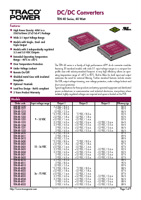 TEN40-4831 Datasheet PDF Traco Power