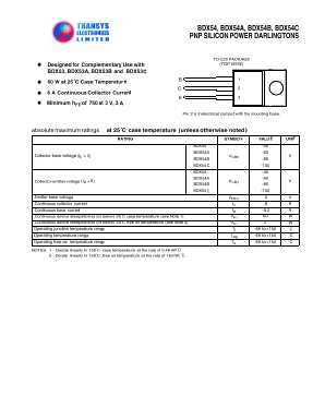 BDX54 Datasheet PDF Transys Electronics