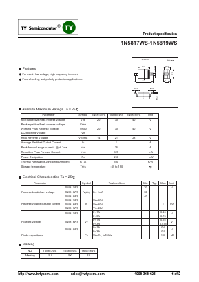 1N5818WS Datasheet PDF TY Semiconductor