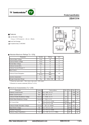 2SA1314 Datasheet PDF TY Semiconductor