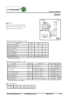 2SB804 Datasheet PDF TY Semiconductor