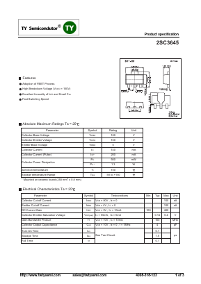 2SC3645 Datasheet PDF TY Semiconductor