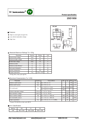 2SD1950 Datasheet PDF TY Semiconductor
