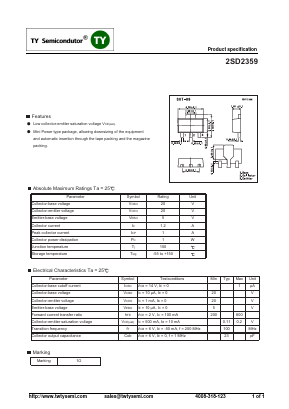 2SD2359 Datasheet PDF TY Semiconductor