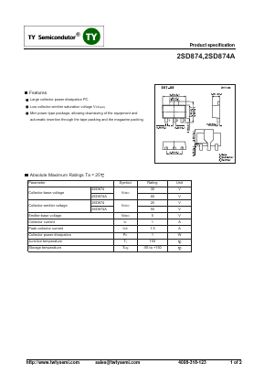 2SD874 Datasheet PDF TY Semiconductor