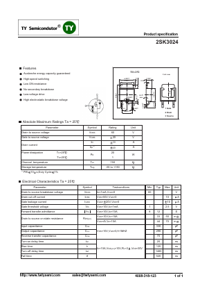 2SK3024 Datasheet PDF TY Semiconductor