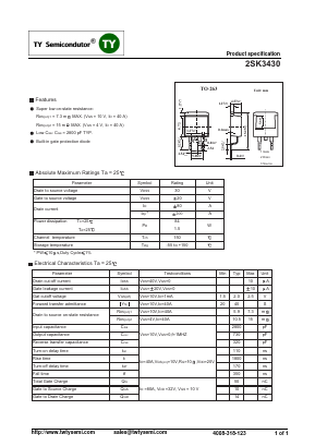 2SK3430 Datasheet PDF TY Semiconductor