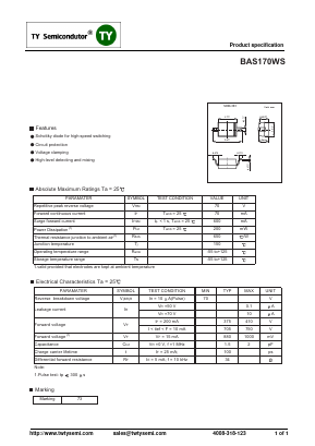 BAS170WS Datasheet PDF TY Semiconductor