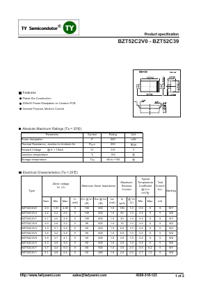 BZT52C2V0 Datasheet PDF TY Semiconductor
