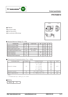 1PS76SB10 Datasheet PDF TY Semiconductor