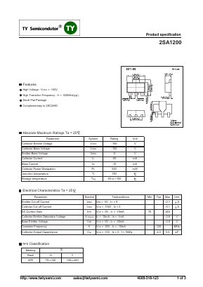 2SA1200 Datasheet PDF TY Semiconductor
