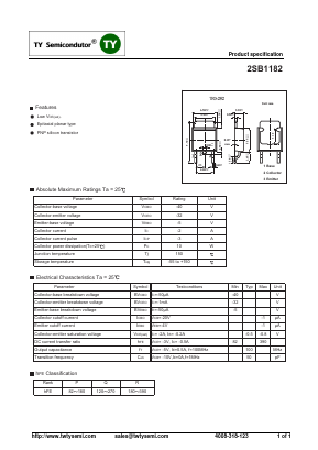 2SB1182 Datasheet PDF TY Semiconductor