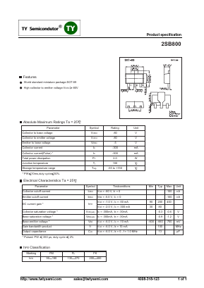 2SB800 Datasheet PDF TY Semiconductor