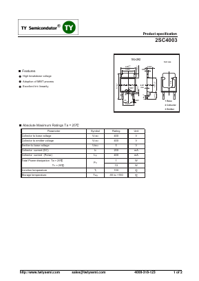 2SC4003 Datasheet PDF TY Semiconductor