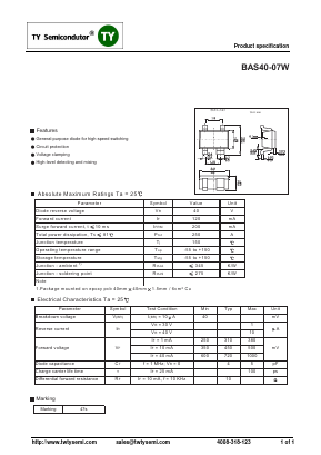BAS40-07W Datasheet PDF TY Semiconductor