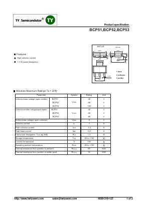 BCP51-10 Datasheet PDF TY Semiconductor