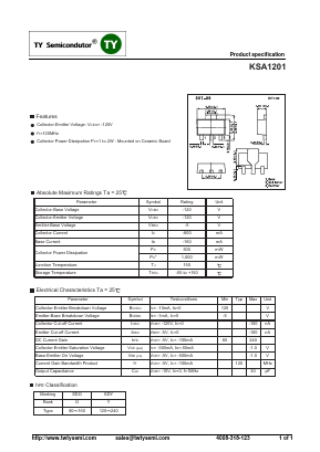 KSA1201 Datasheet PDF TY Semiconductor