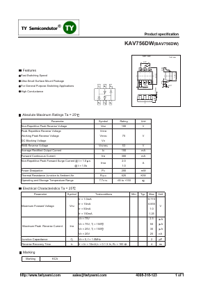 BAV756DW Datasheet PDF TY Semiconductor