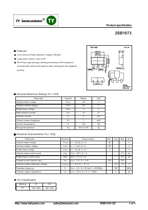 2SB1073 Datasheet PDF TY Semiconductor