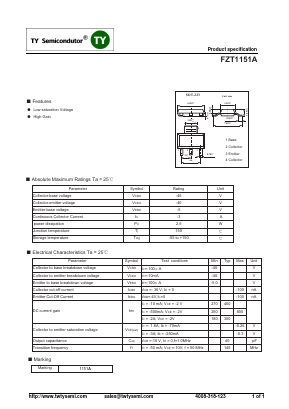 FZT1151A Datasheet PDF TY Semiconductor