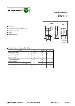 2SB1215 Datasheet PDF TY Semiconductor