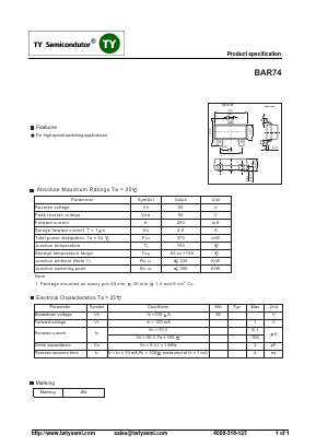 BAR74 Datasheet PDF TY Semiconductor