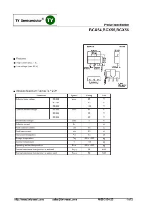 BCX54-10 Datasheet PDF TY Semiconductor