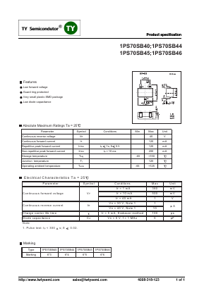 1PS70SB46 Datasheet PDF TY Semiconductor