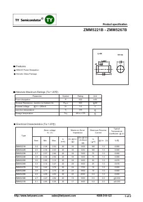 ZMM5221B Datasheet PDF TY Semiconductor