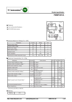 FMMT491A Datasheet PDF TY Semiconductor