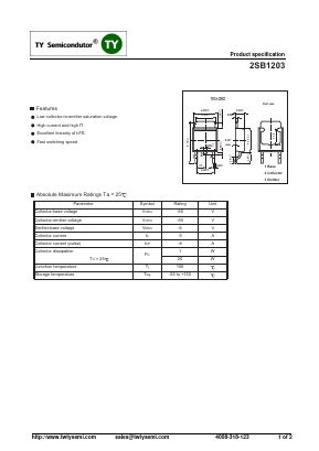 2SB1203 Datasheet PDF TY Semiconductor