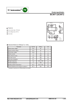 BCW72 Datasheet PDF TY Semiconductor