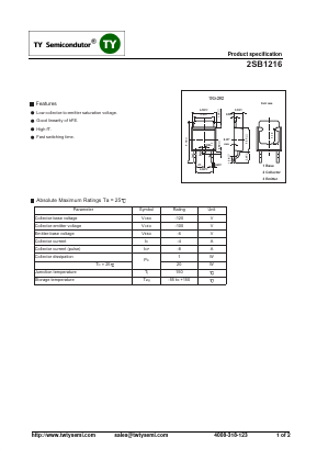 2SB1216 Datasheet PDF TY Semiconductor