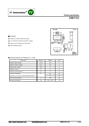 2SB1123 Datasheet PDF TY Semiconductor