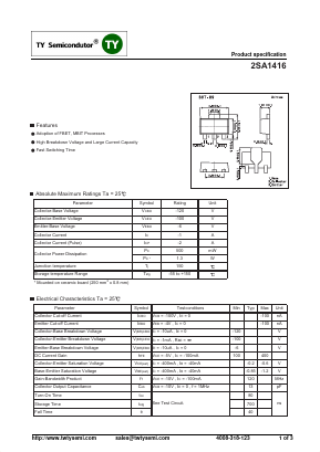 2SA1416 Datasheet PDF TY Semiconductor
