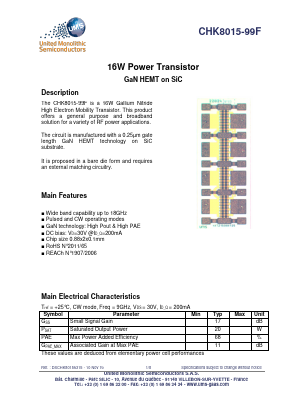 CHK8015-99F/00 Datasheet PDF United Monolithic Semiconductors