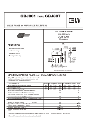 GBJ804 Datasheet PDF UNIOHM CORPORATION