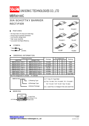 MBR30100C Datasheet PDF Unisonic Technologies