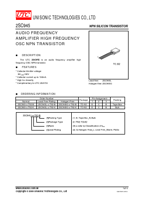 2SC945G-R-T92-K Datasheet PDF Unisonic Technologies