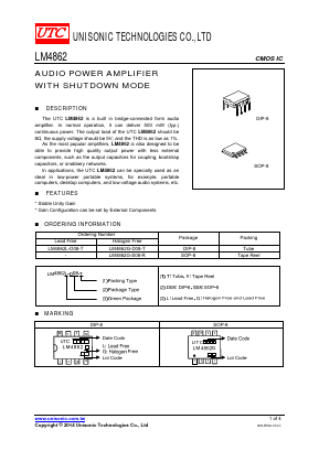 LM4862L-S08-T Datasheet PDF Unisonic Technologies