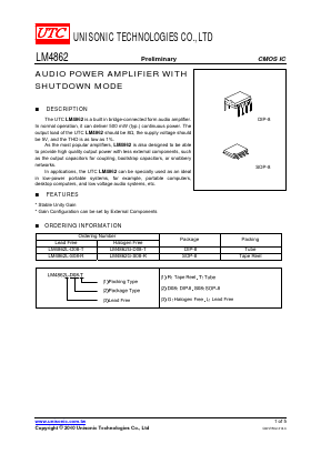 LM4862G-D08-R Datasheet PDF Unisonic Technologies