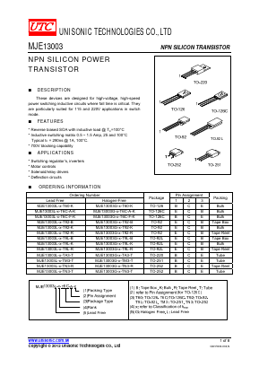 MJE13003L-X-T9L-B Datasheet PDF Unisonic Technologies